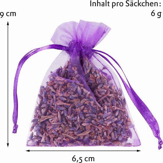 LAVODIA Lavendel Geurzakjes tegen kledingmotten, 6 g, 20 zakjes met gedroogde lavendelbloemen, geur voor kledingkast, auto, kamer, frisse lavendelgeur voor textielverfrissing, 9 x 6,5 cm