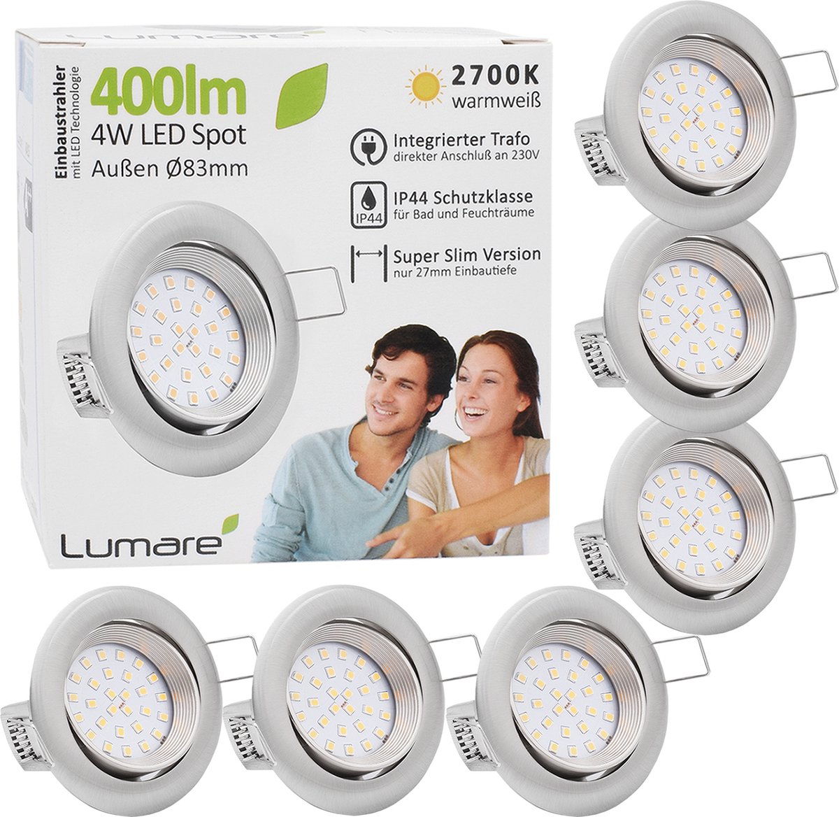 Spot encastrable LED Lumare 9x 6W IP44 extra plat 230V également