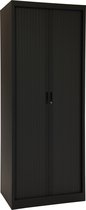 Roldeurkast, jaloeziedeurkast, archiefkast, rolluikkast, kantoorkast met roldeuren, 198 x 100 x 43 cm (HxBxD) Kleur zwart.