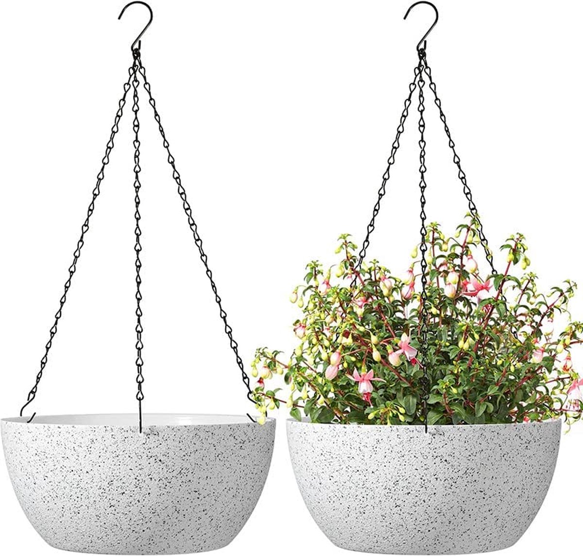 Set de 2 pots de fleurs en plastique suspendus diamètre 30 cm blanc  moucheté pots de... | bol.com