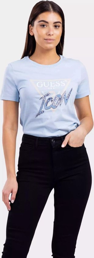 Guess Icon T Shirt Dames LichtBlauw Maat S bol