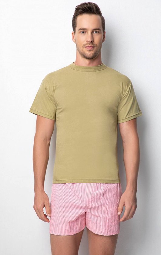 T-Shirt Voor Heren-6 stuks-Ronde Hals-Heren Hemd-Legergroen-M