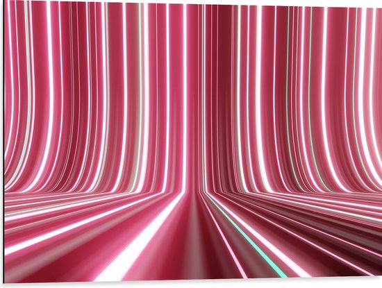WallClassics - Dibond - Verschillende Tinten Roze in Streeppatroon - 80x60 cm Foto op Aluminium (Wanddecoratie van metaal)