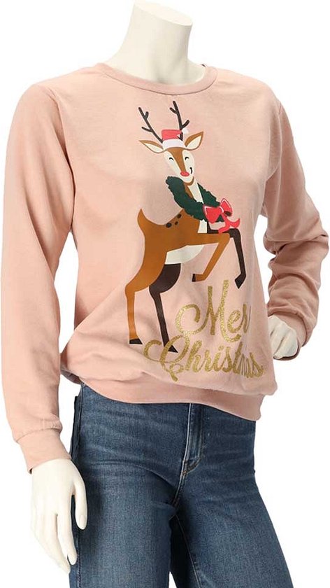 Apollo - Kersttrui dames - Multi Rose - Maat L - Merry Christmas - Kersttruien - Kerst - Foute kersttrui