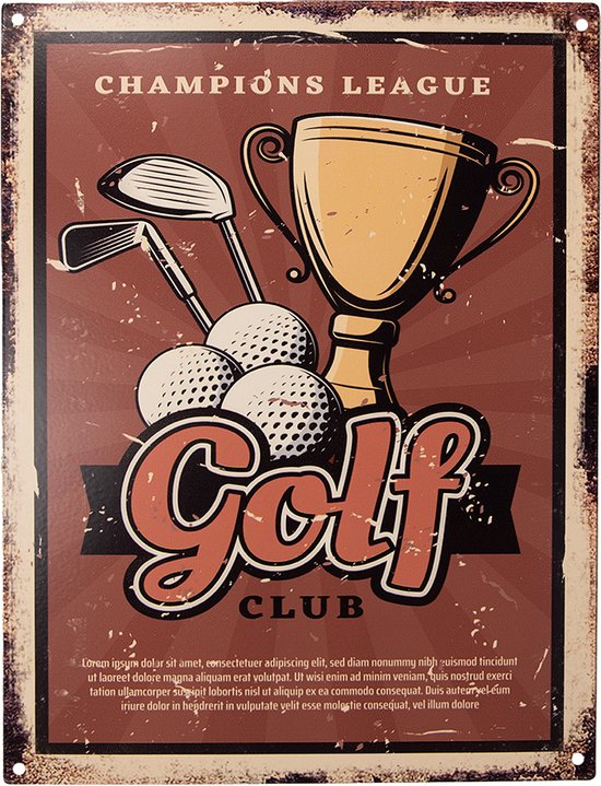 Clayre & Eef Tekstbord 25x33 cm Bruin Ijzer Golf club Wandbord