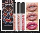 Lippenstift - Lippenstift langhoudend - Matte lippenstift - Set van 3 met gratis make-up spons - Vloeibare lippenstif - Glitter lippenstif
