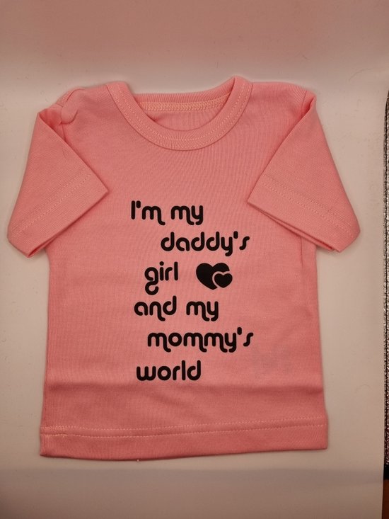 Shirt daddy's little girl - mommy's world - klein meisje - papa - mama - geboorte - kraam cadeau - korte mouw - maat 74/80