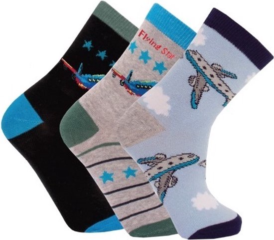 Kinderen sokken vliegtuig - prijs per 3 paar - elastan