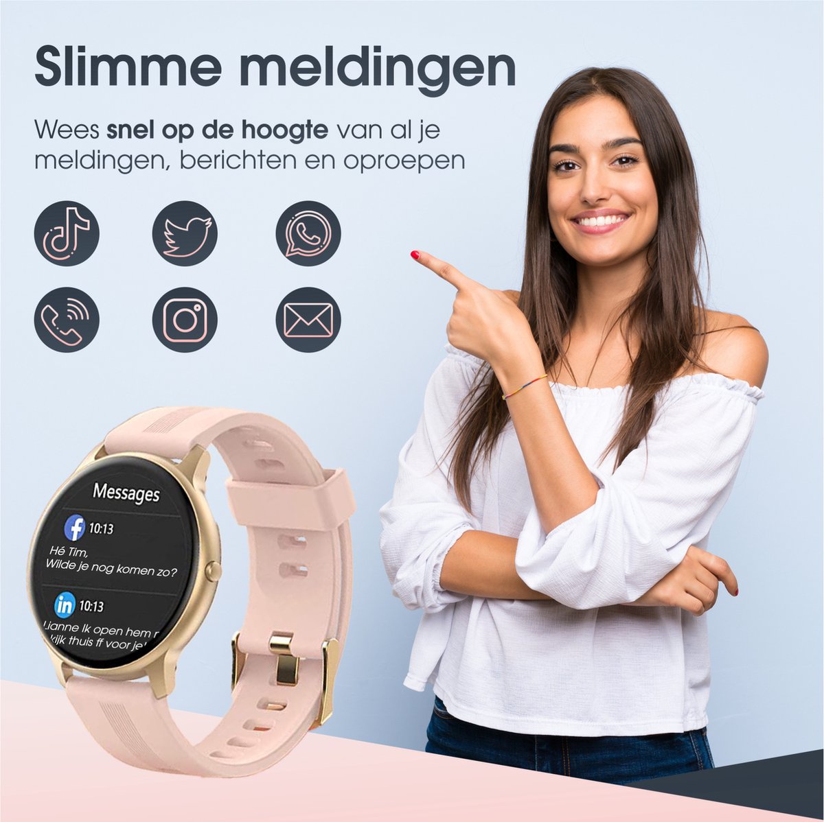 Afbeelding 2 van SAMMIT Smartwatch Dames Goud - Meldingen - Met Stappenteller - Iphone & Android - Smartwatch Dames