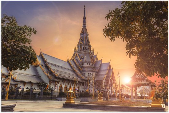 Poster Glanzend – Mooi Kasteel met Zonsondergang in Thailand - 60x40 cm Foto op Posterpapier met Glanzende Afwerking