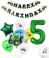 Cijfer ballon 5 jaar Trekker - Tractor Plus Pakket Inclusief Happy Birthday Slinger - Boer - Boerderij - Themafeest Ballonnenpakket - Groen - Helium Ballon - Snoes