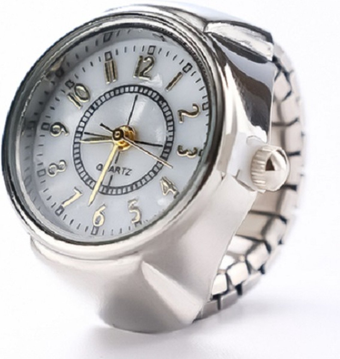 Ring horloge - rekbaar - zilverkleurig - goud - 2 cm dial - one size