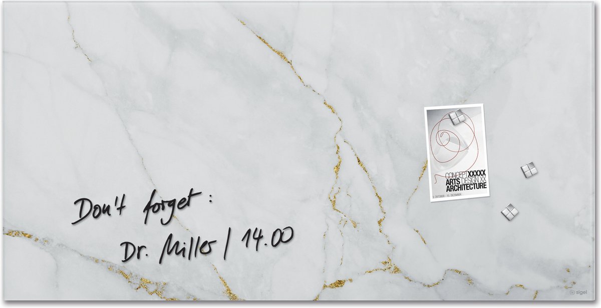 Sigel glasmagneetbord - Artverum - 91x46cm - Marble and Gold - SI-GL361 - Sigel