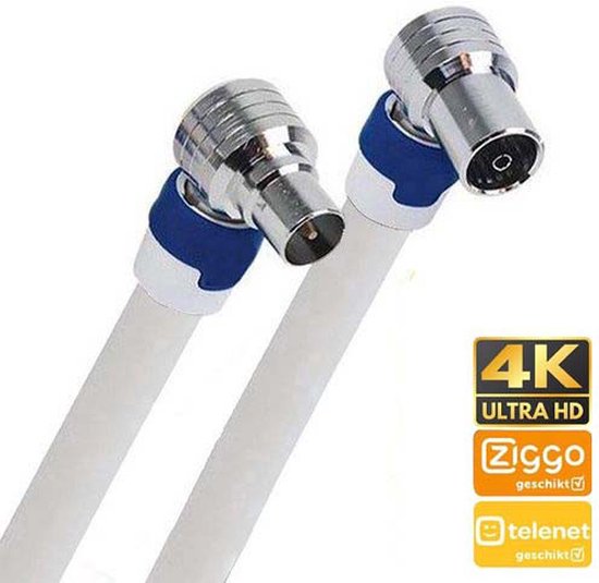 Coax kabel geschikt voor Ziggo & Telenet op de hand gemaakt - 0,5 meter -  Wit - IEC 4G... | bol.com