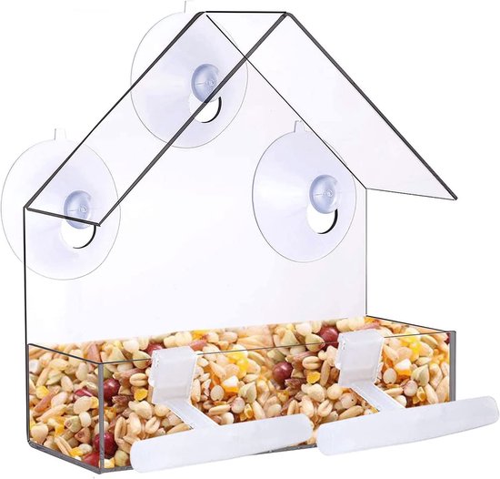 Nichoir et mangeoire- Mangeoire à oiseaux de fenêtre pour l'extérieur, avec  ventouses puissantes, 21.5X20.5X10cm