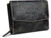 Wild Leather Only !!! Portemonnee Dames Geheel Buffelleer Zwart - (FLRS-31-6) -12x3x9cm -