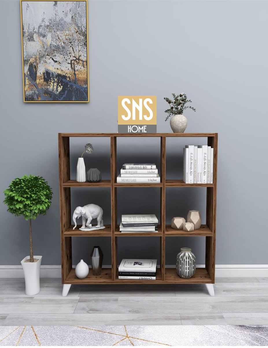 SNS Home - Kubus Boekenkast - 9 Vakken - Boekenkast met Planken - Vierkante Boekenkast - Bibliotheek - Lidia