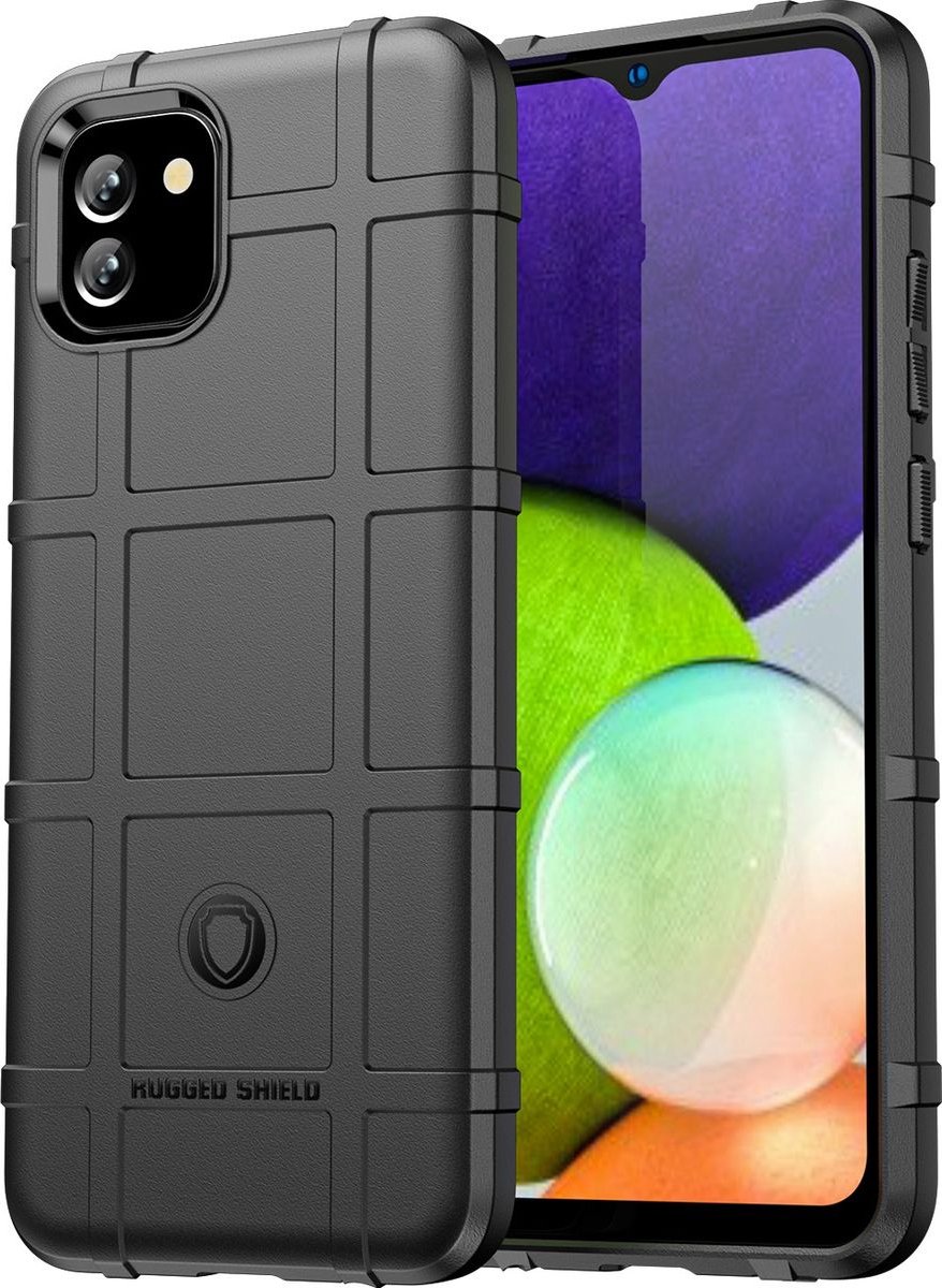 Mobigear Hoesje geschikt voor Samsung Galaxy A03 Telefoonhoesje Flexibel TPU | Mobigear Rugged Shield Backcover Shockproof | Schokbestendig Galaxy A03 Telefoonhoesje | Anti Shock Proof - Zwart