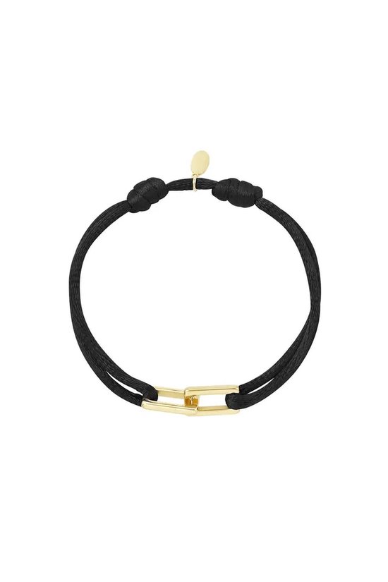 satijnen koord schakelarmband Zwart & Goud RVS