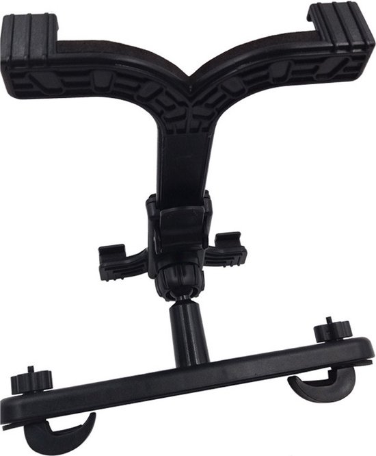 Support universel noir pour tablette de siège auto avec pinces réglables.