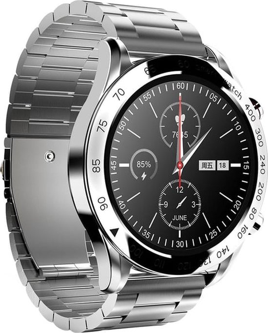HiFuture Future Go Pro Stainless Steel Smartwatch, Horloge voor Heren, 1,32" FHD-scherm, 20 Dagen batterijduur, 3ATM waterdicht, RVS drukknoppen, 3 interactieve gebruikersinterfaces, 24 sportmodi, Kleur (Zilver)