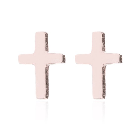 kruis oorbellen - oorstekers - unisex - rosegoudkleurige - stainless steel - Liefs Jade