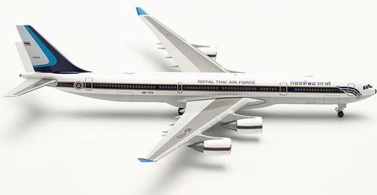 Foto: Herpa schaalmodel airbus vliegtuig a340 500 royal thai air force schaal 1 500 lengte 13 6cm