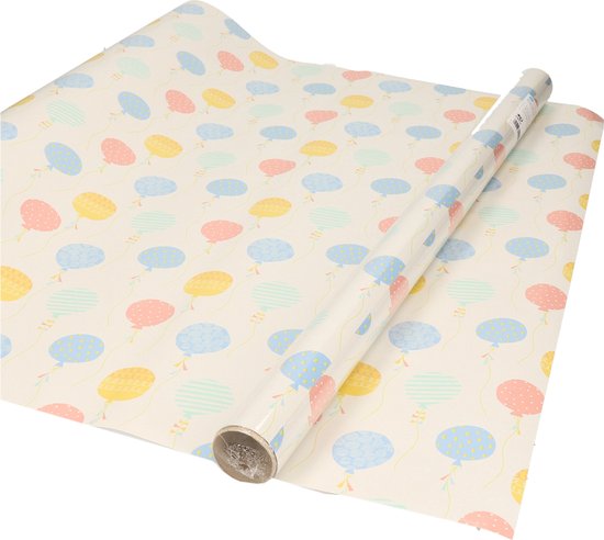 Inpakpapier/cadeaupapier - 1x - ballonnen print gekleurd - 200 x 70 cm