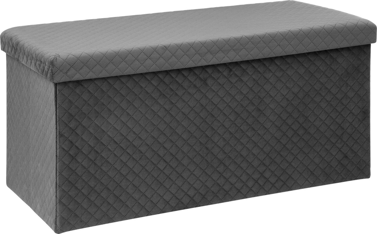 Atmosphera Poef/hocker/voetenbankje - opbergbox - fluweel donkergrijs - PO/MDF - 38 x 38 x 76 cm - opvouwbaar