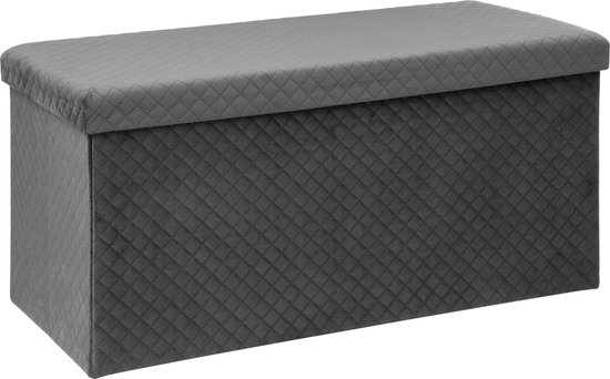 Atmosphera Poef/hocker/voetenbankje - opbergbox - fluweel donkergrijs - PO/MDF - 38 x 38 x 76 cm - opvouwbaar