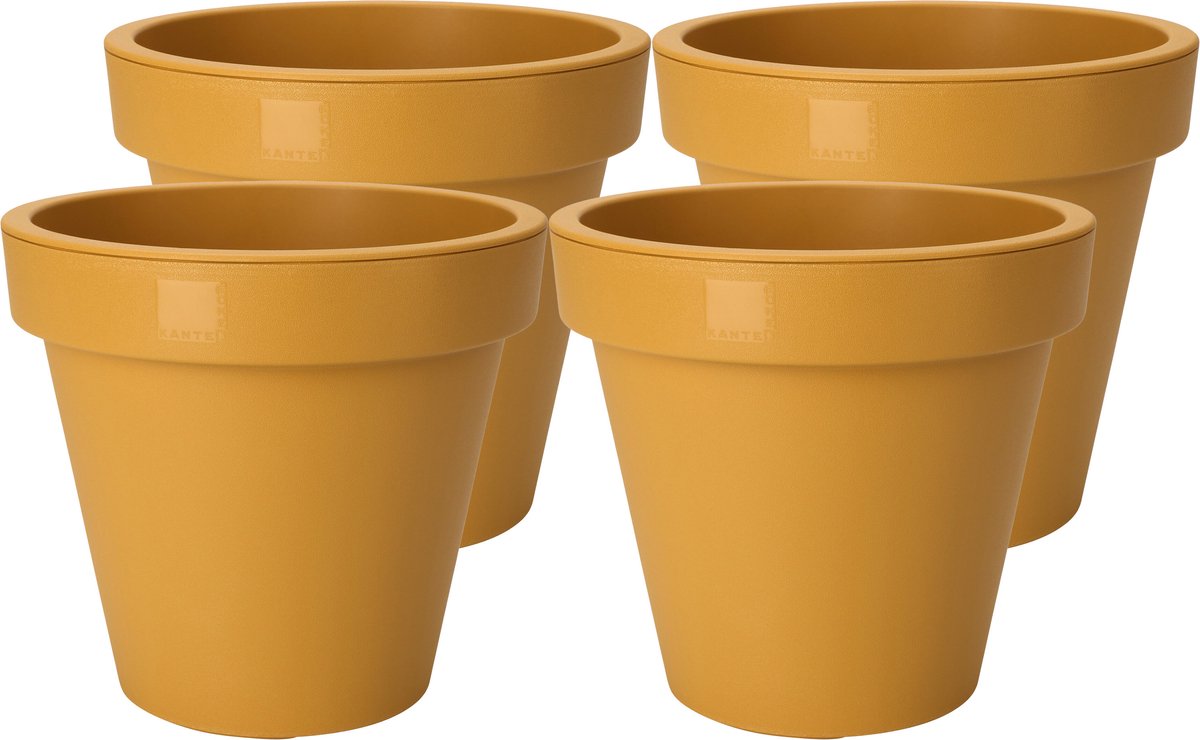 Pro Garden Plantenpot/bloempot Botanic - 4x - Tuin buiten - kunststof - okergeel - Dia 25 cm - rond