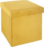 Atmosphera Poef/hocker/voetenbankje - opbergbox - geel - PO/MDF - 38 x 38 x 38 cm - opvouwbaar