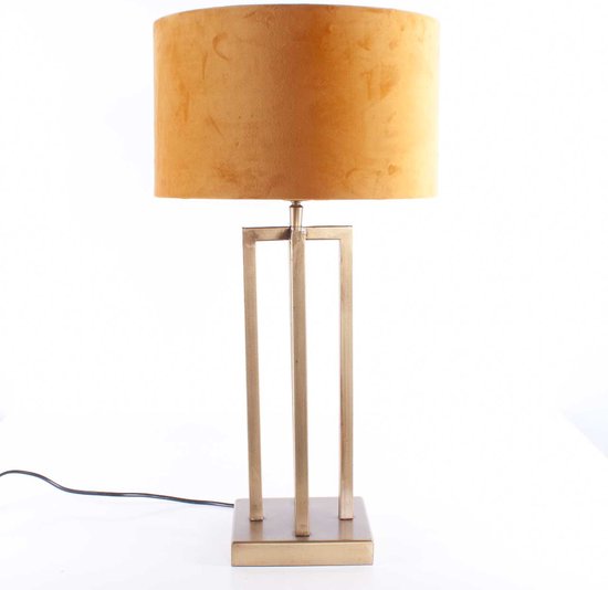 Tafellamp vierkant met velours kap Roma | 1 lichts | brons / geel / goud | metaal / stof | Ø 30 cm | tafellamp | modern / sfeervol / klassiek design
