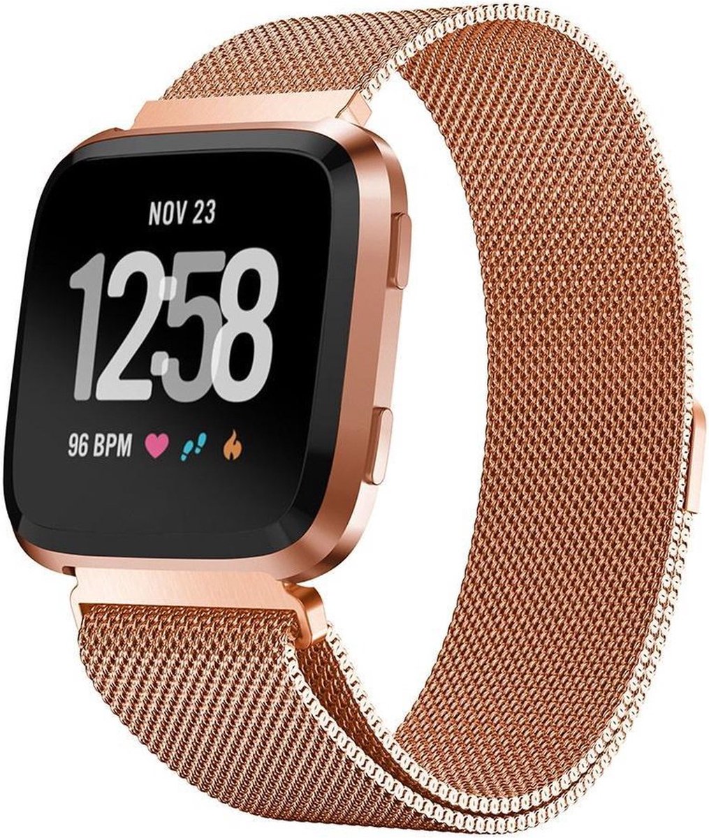 WoniQ Milanees Bandje Geschikt voor de Fitbit Versa 1/2 & Lite bandje - Fitbit Versa 2 Bandje - Goud - met een stevige magneetsluiting gemaakt van RVS