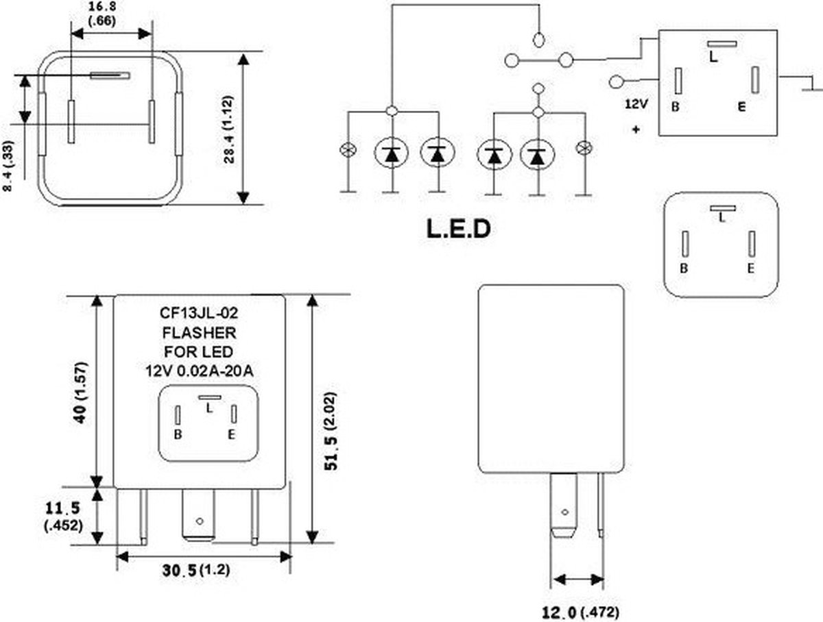 Keenso 2 Pin Electronic Indicator Relay with LED, Automatic, Universal, 12 V, Flashing Light, Flashing Light