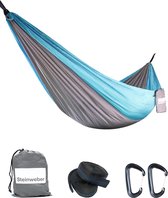 Hangmat, outdoor, blauw, 285 x 160 cm, voor 2 personen, 250 kg draagvermogen, ultralicht, van parachutezijde, 600 g, kamperen en wandelen