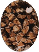 Dibond Ovaal - Opgestapeld Hout - 60x80 cm Foto op Ovaal (Met Ophangsysteem)