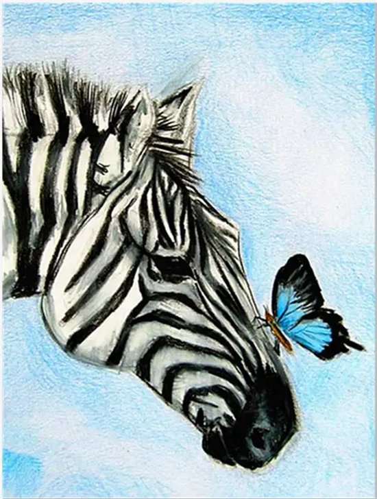 SIEPS Peinture de diamants Adultes - Peinture de diamants Enfants - Zebra & Papillon - Incluant Stylo Peinture de diamants , Plateau & Cire - 30 x 40 CM - Forfait Peinture de diamants Complet