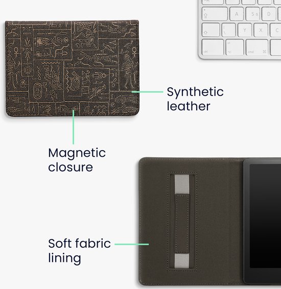 kwmobile e-reader hoesje geschikt voor Amazon Kindle Paperwhite 11. Generation 2021 hoes - E reader flip case met magneetsluiting - Ereader cover - Hiërogliefen design in goud / zwart van kwmobile — afbeelding 5