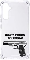Cover Case Geschikt voor Samsung Galaxy A34 Telefoonhoesje met doorzichtige rand Pistol Don't Touch My Phone