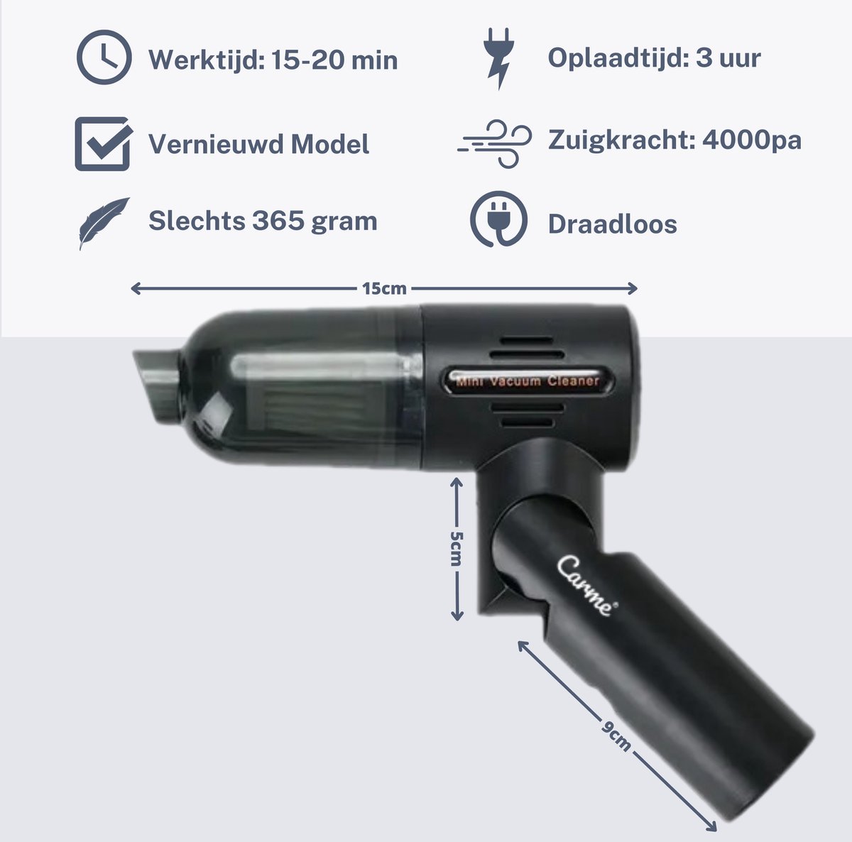 URAQT Handstofzuiger, 9000 Pa Krachtige Autostofzuiger, 3-In-1 Mini Handstofzuiger Draadloze Stofzuiger met USB Oplaadbare Stofzuiger Nat en Droog voor Thuis, Auto, Kantoor, Huisdier (Grijs