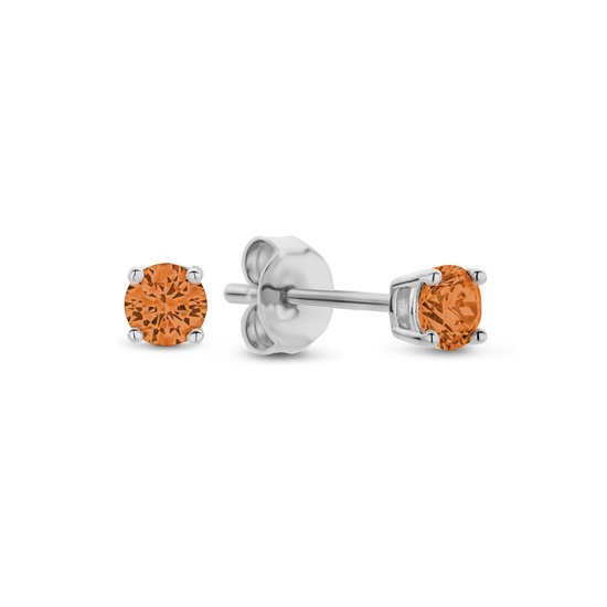 New Bling 9NB-1145 Clips d'oreilles en argent avec pierre de zircone 3mm - Oranje - Rhodium - Argent