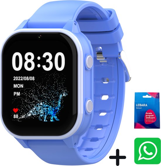 4G Smartwatch kinderen met Whatsapp Vanaf 7 Jaar - GPS Horloge kind - SOS Functie - HD Videobellen & Stappenteller - Incl Simkaart