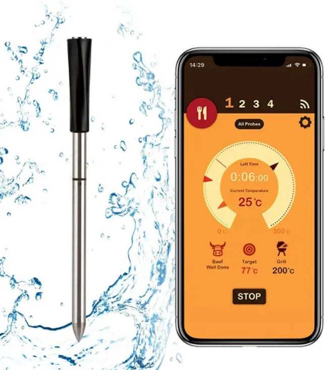 Deiss PRO Bluetooth Vleesthermometer Draadloos Digitale Keukenthermometer Met 2 Probes Oventhermometer Voor Roker Grill En Bbq 1943276305