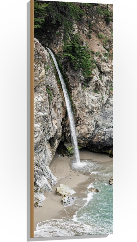 Hout - Hoge Waterval vanaf Berg - 40x120 cm - 9 mm dik - Foto op Hout (Met Ophangsysteem)