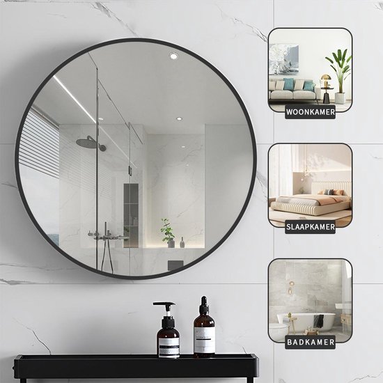 Luxaliving Spiegel Rond - Zwart- Naadloos - Metaal - - Veiligheidsglas - Moderne Wandspiegel - Hal spiegel - Badkamer spiegel - Ø60
