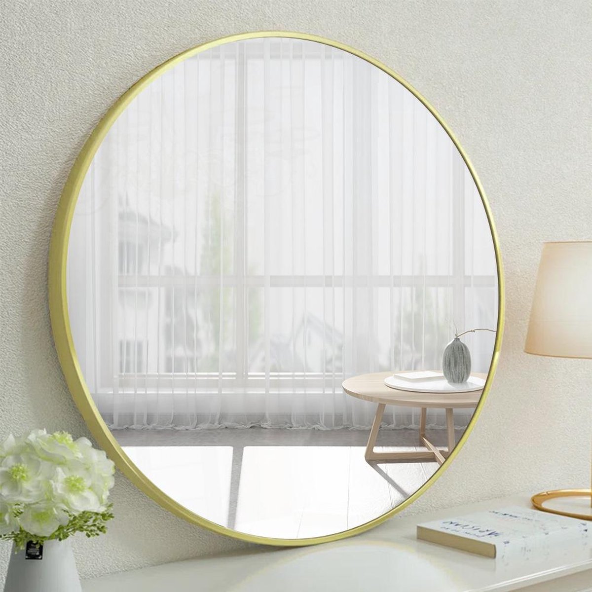 Miroir de salle de bain rond avec cadre lumineux blanc 60x60 cm