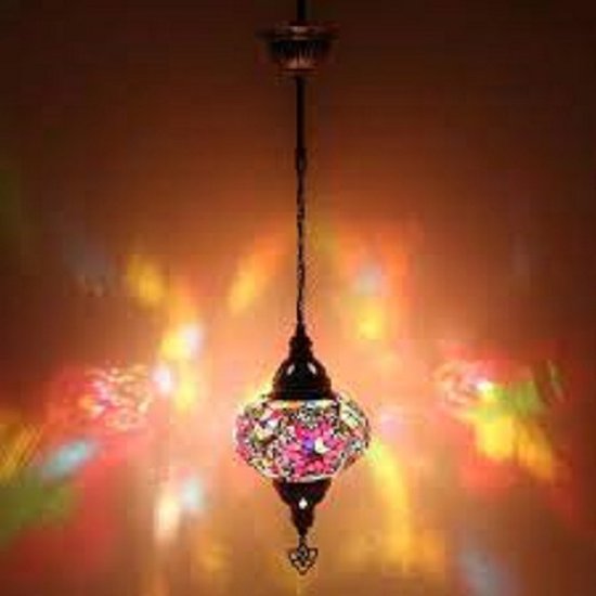 Hanglamp  Mozaïek Lamp Oosterse Lamp  Turkse Lamp Marokkaanse Lamp Ø 13 cm  Hoogte 53 cm  Handgemaakt  Multi Kleur