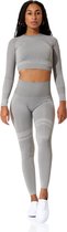 Vêtement de sport femme - Ensemble de sport - Perméable à l'air - Legging de sport - Crop top - Grijs Chiné - Taille L