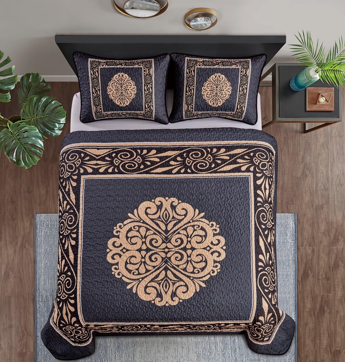 ABAKUHAUS Bloemen Bedsprei, Classic Damast Rococo, Decoratieve